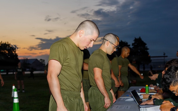U.S. Marine Corps Officer Candidates with OCS conduct the Inventory PFT
