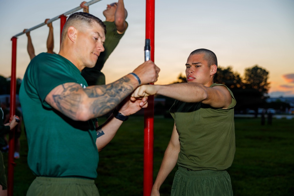 U.S. Marine Corps Officer Candidates with OCS conduct the Inventory PFT
