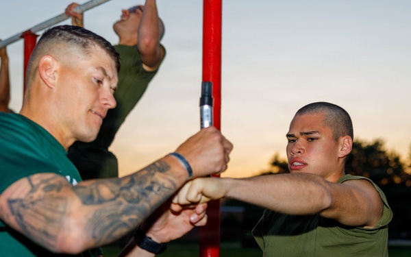 U.S. Marine Corps Officer Candidates with OCS conduct the Inventory PFT