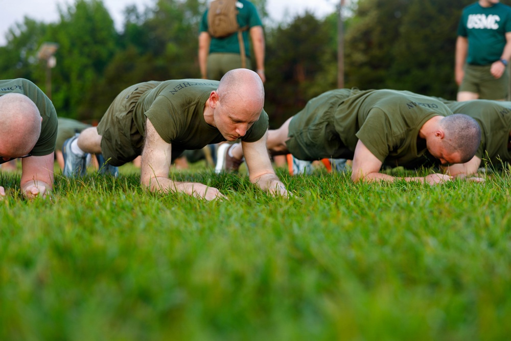U.S. Marine Corps Officer Candidates with OCS conduct the Inventory PFT