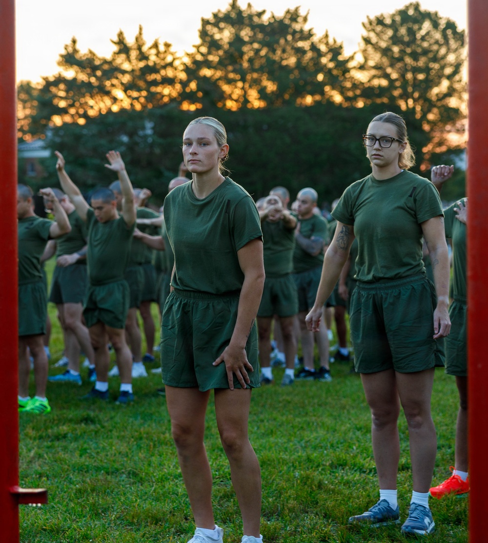 U.S. Marine Corps Officer Candidates with OCS conduct the Inventory PFT