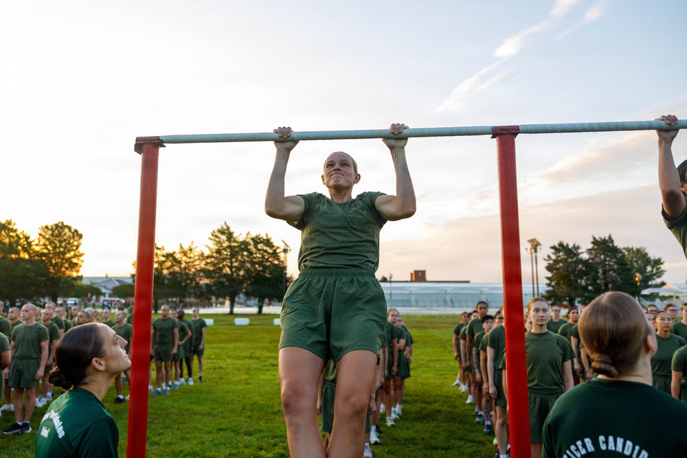 U.S. Marine Corps Officer Candidates with OCS conduct the Inventory PFT