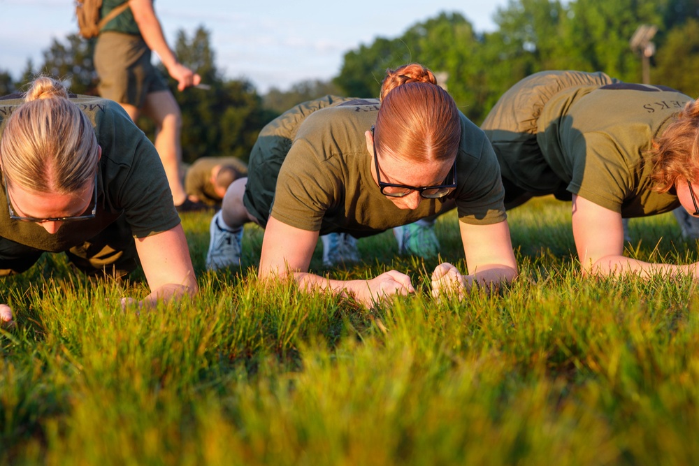 U.S. Marine Corps Officer Candidates with OCS conduct the Inventory PFT
