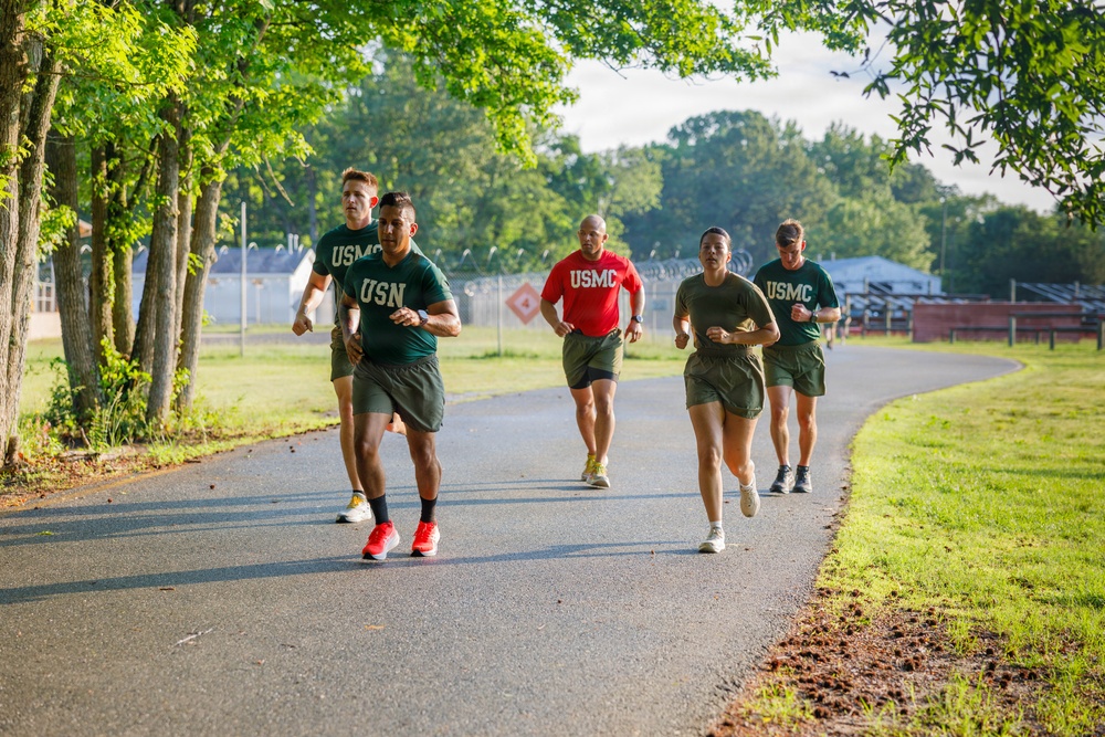 U.S. Marine Corps Officer Candidates with OCS conduct the Inventory PFT