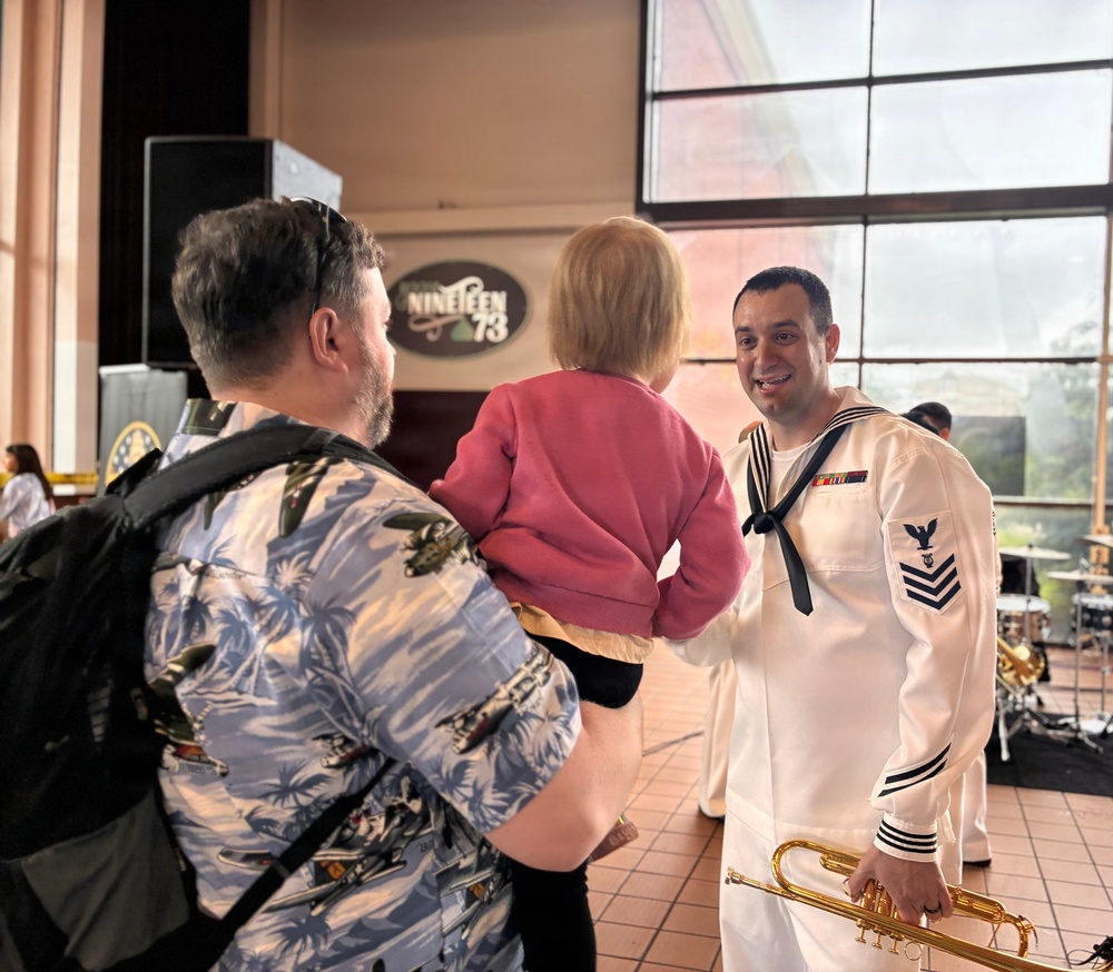Navy Band Northeast’s Jack Tar Brass Band performs at Hershey Park Chocolate World during Harrisburg Navy Week.