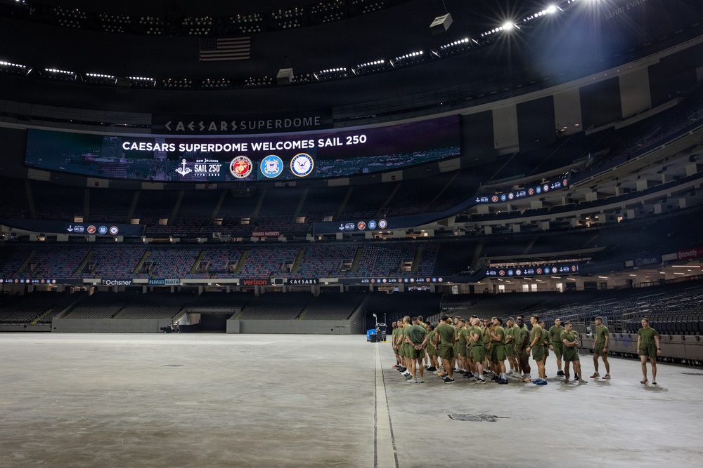 U.S. Service Members participate in Physical Training at the Ceasars Superdome in New Orleans