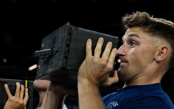 U.S. Service Members participate in Physical Training at the Ceasars Superdome in New Orleans