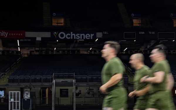 U.S. Service Members participate in Physical Training at the Ceasars Superdome in New Orleans