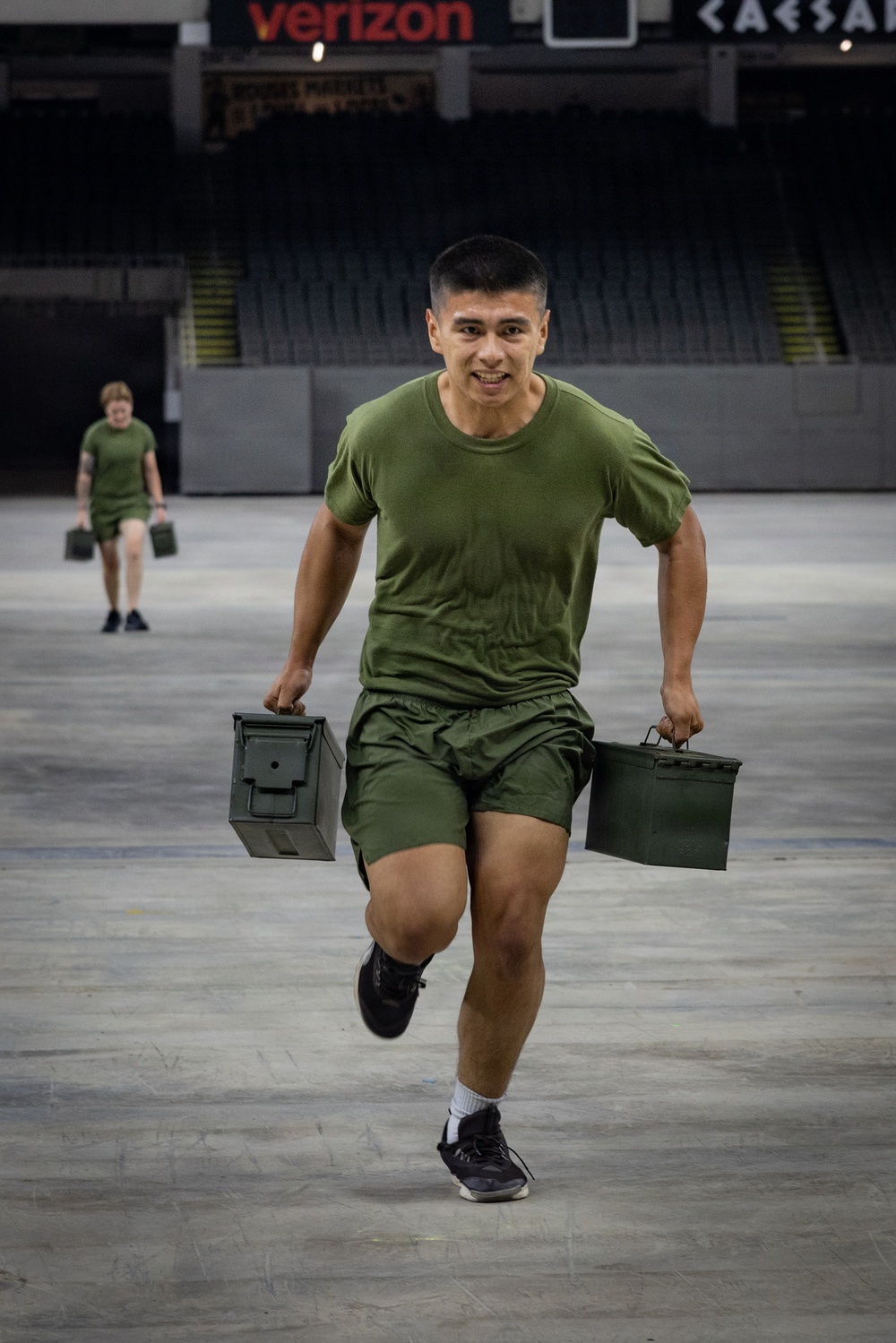 U.S. Service Members participate in Physical Training at the Ceasars Superdome in New Orleans