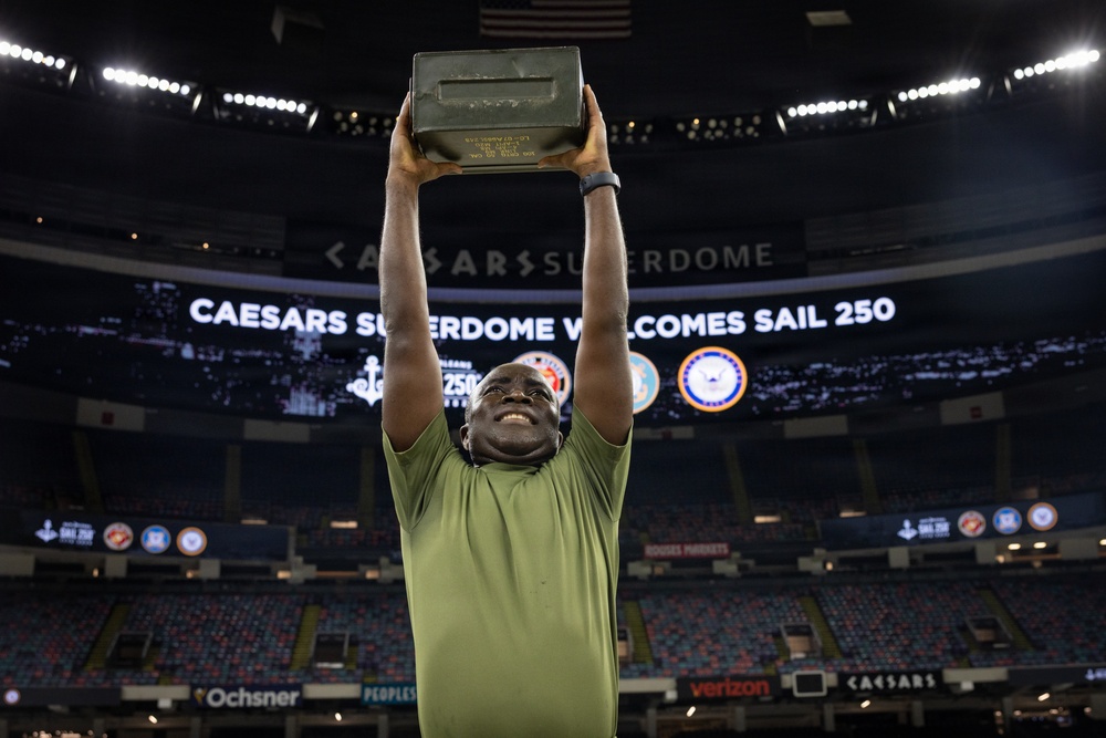 U.S. Service Members participate in Physical Training at the Ceasars Superdome in New Orleans