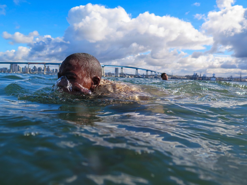 Marines with 2nd Bn., 5th Marines take swim assessment