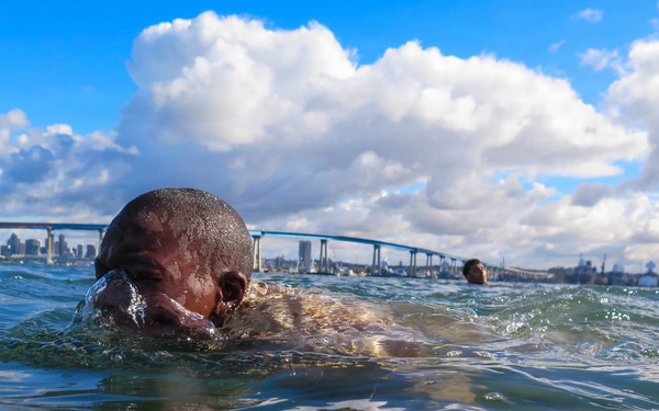 Marines with 2nd Bn., 5th Marines take swim assessment