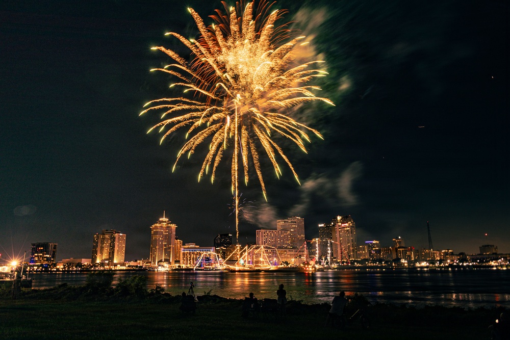 Fireworks Show over the Mississippi River in Celebration of SAIL250