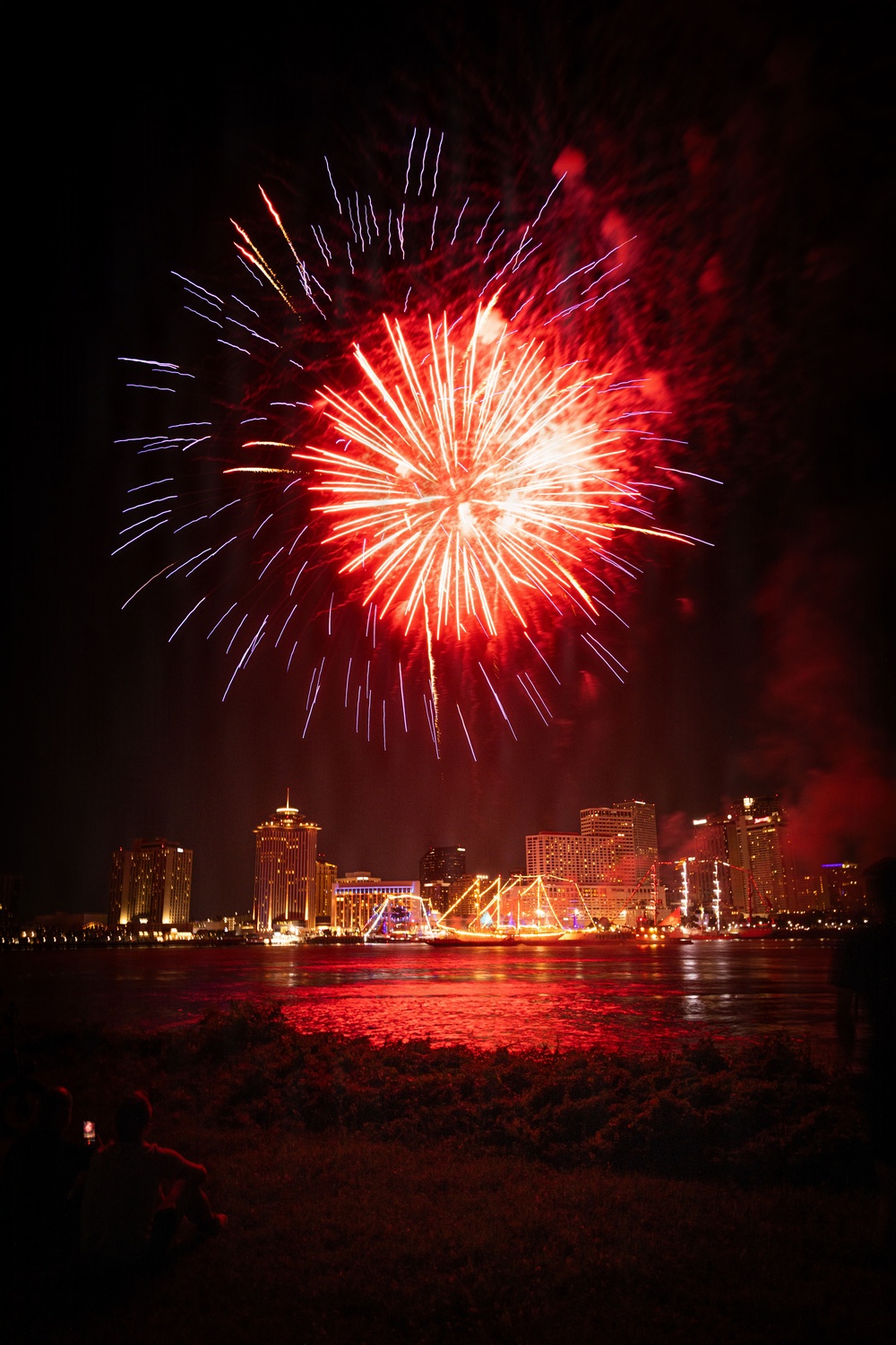 Fireworks Show over the Mississippi River in Celebration of SAIL250