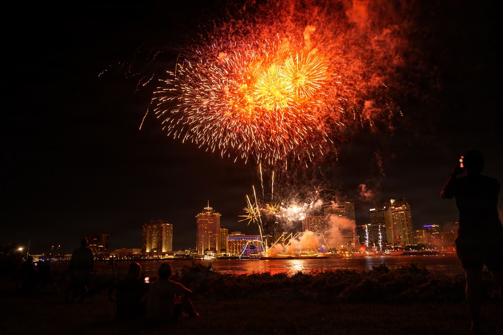 Fireworks Show over the Mississippi River in Celebration of SAIL250
