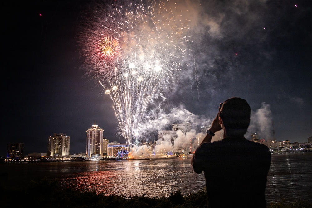 Fireworks Show over the Mississippi River in Celebration of SAIL250