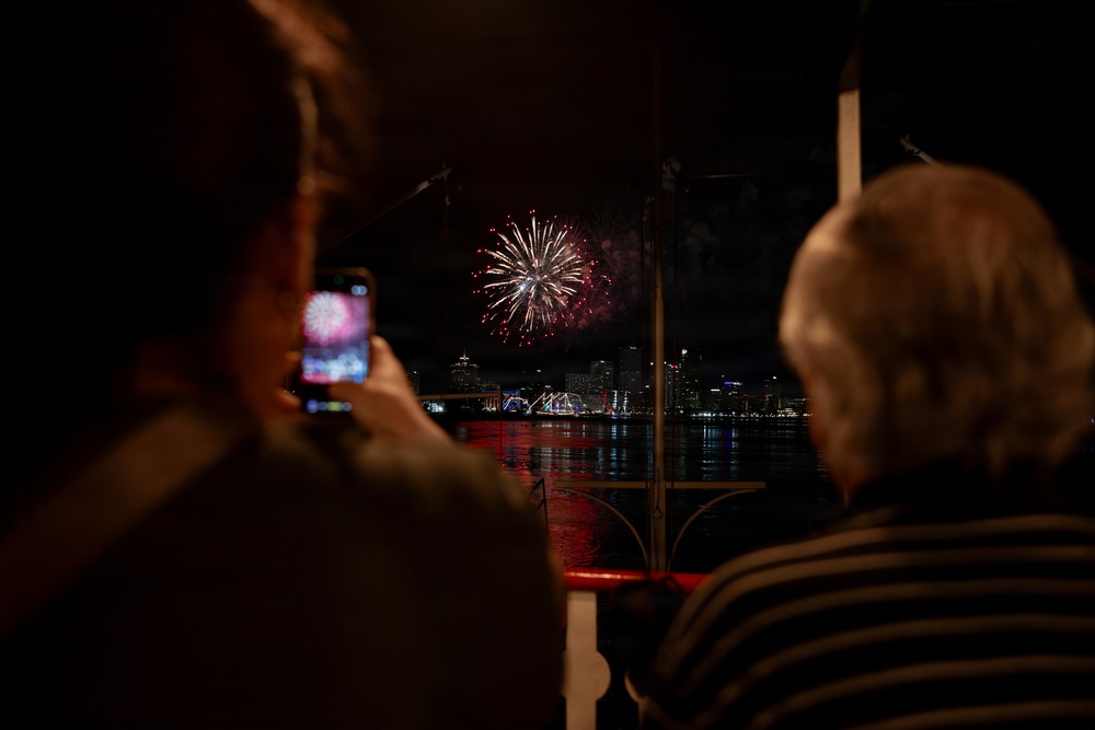 Fireworks Show over the Mississippi River in Celebration of SAIL250