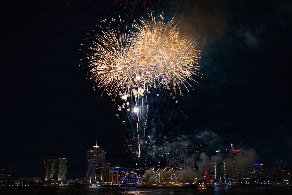 Fireworks Show over the Mississippi River in Celebration of SAIL250