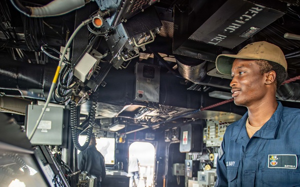 USS Gridley Sailor Steers Ship