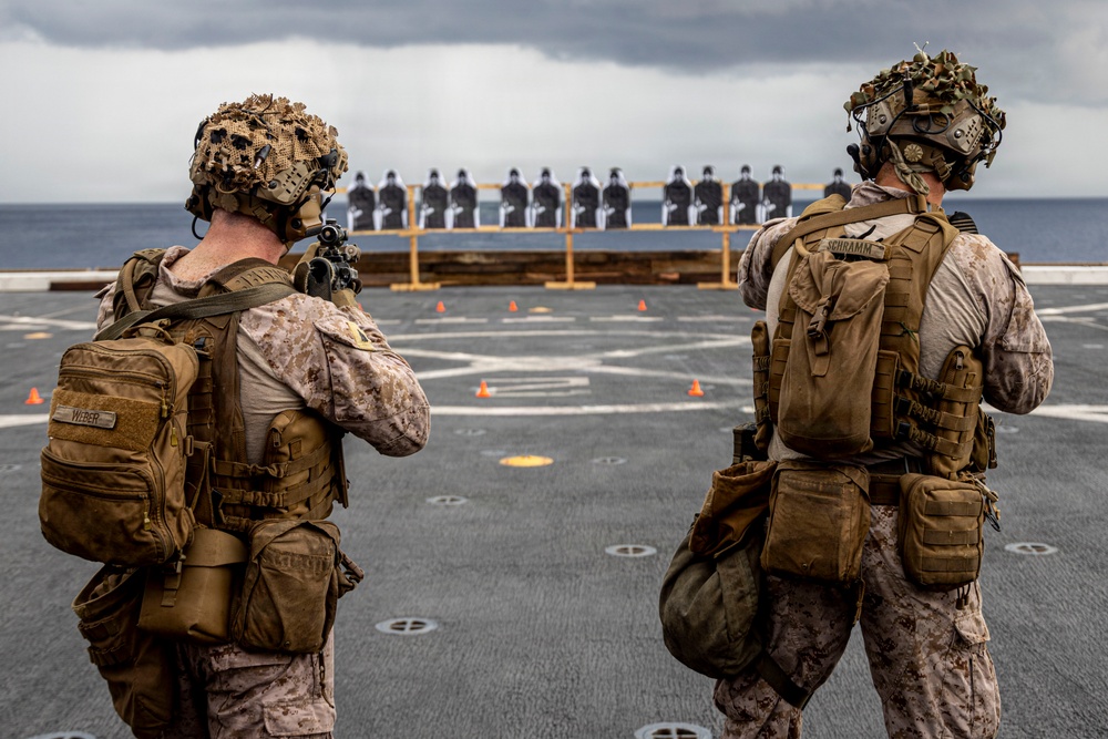 BLT 3/5 Marines Conduct Marksmanship Training Aboard USS Portland