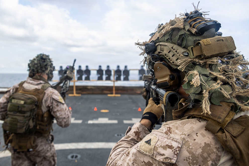 BLT 3/5 Marines Conduct Marksmanship Training Aboard USS Portland