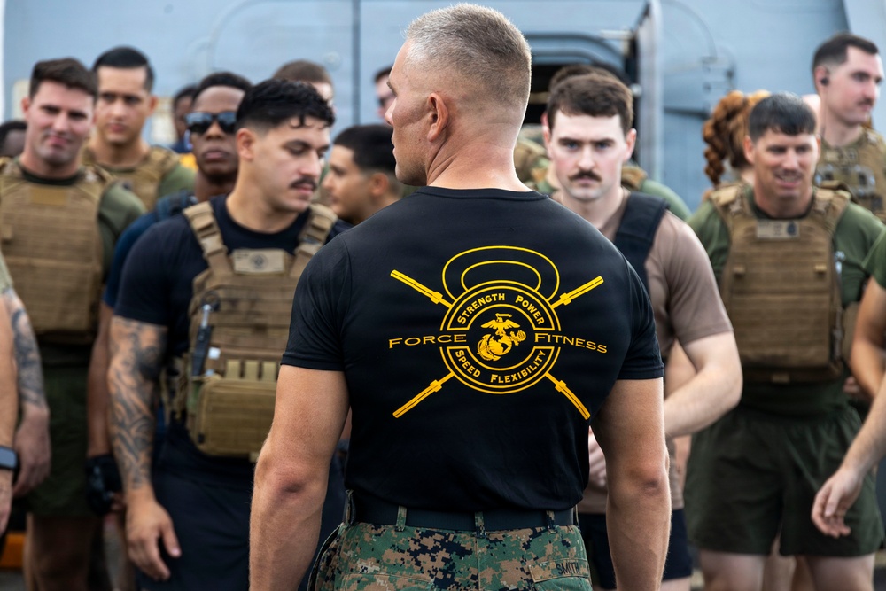 11th MEU Marines, Sailors Conduct Memorial Day PT Event Aboard USS Portland