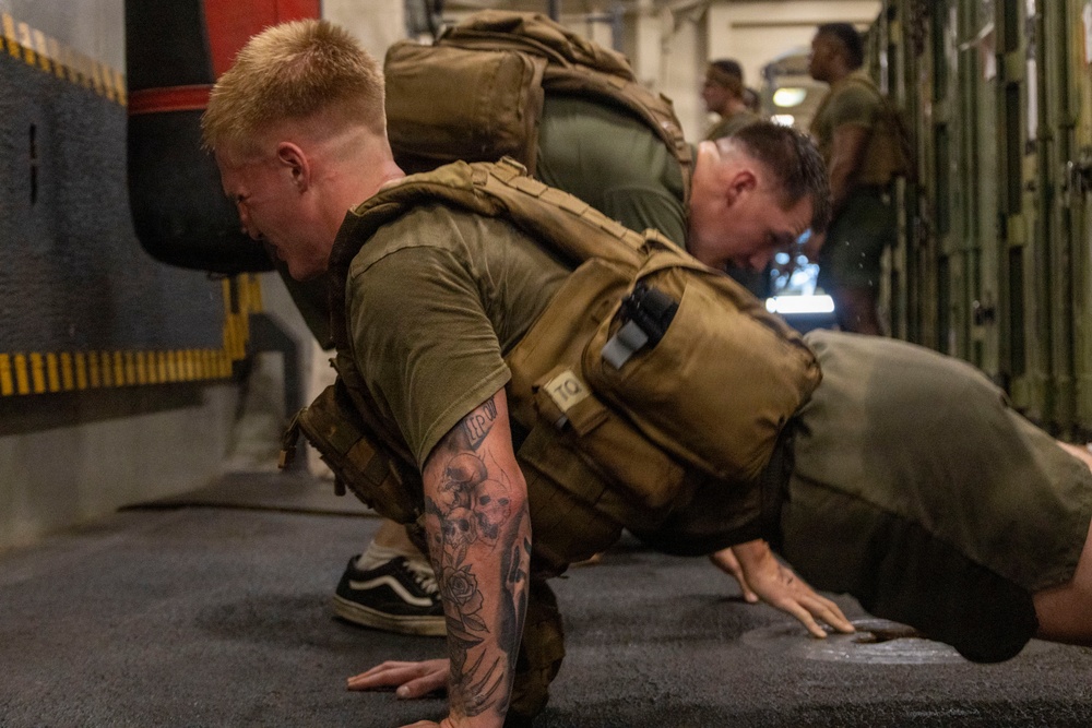 11th MEU Marines, Sailors Conduct Memorial Day PT Event Aboard USS Portland