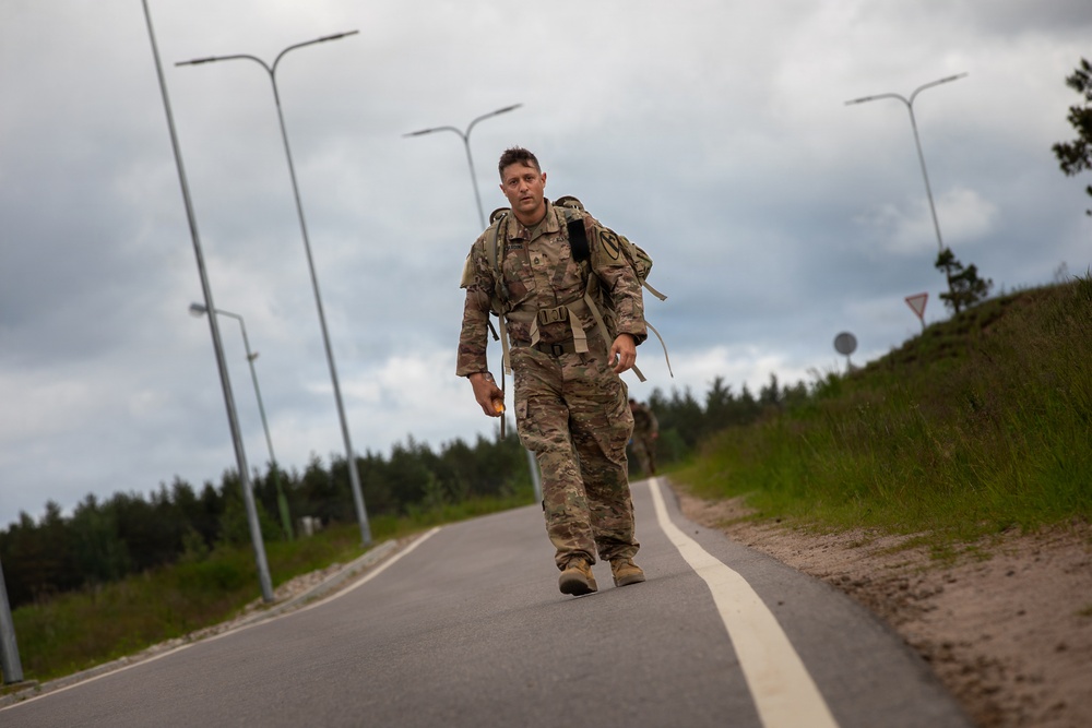 U.S. service members, NATO partner forces conduct Norwegian Foot March at Pabradė Training Area, Lithuania