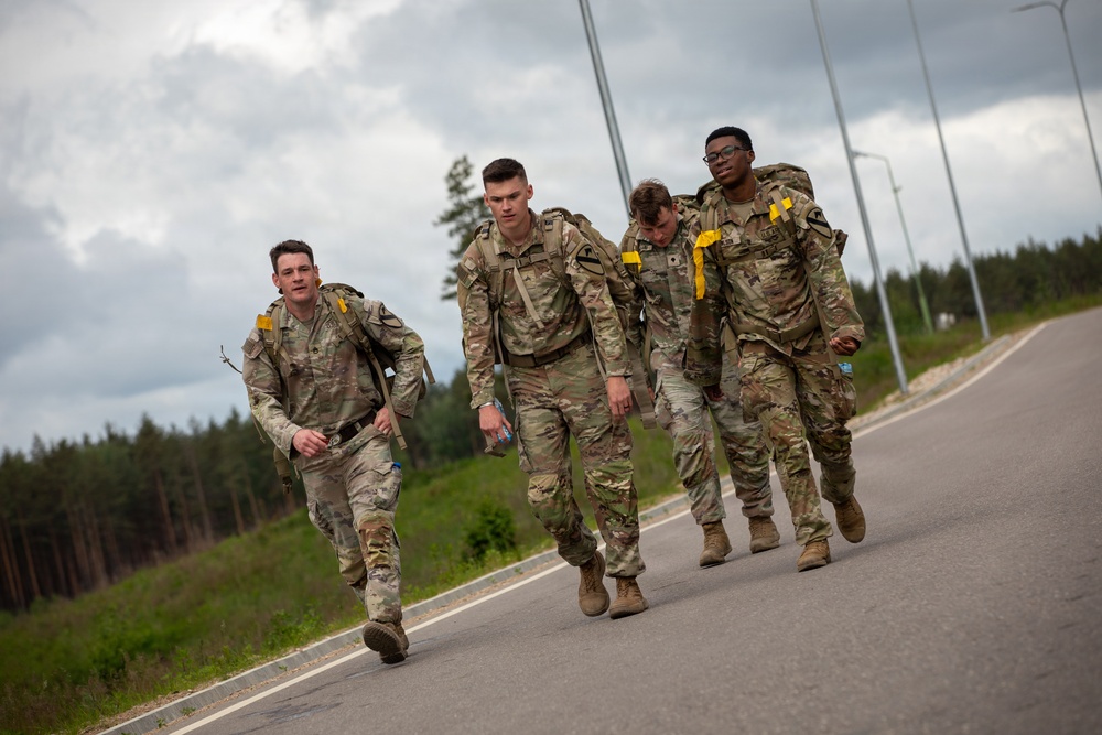 U.S. service members, NATO partner forces conduct Norwegian Foot March at Pabradė Training Area, Lithuania
