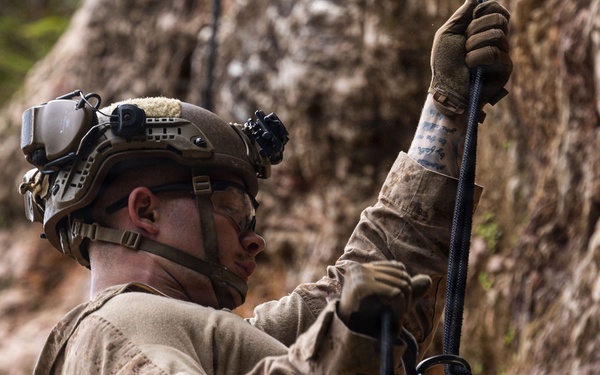 U.S. Marines with 12th LCT Refine their Rappel Techniques at Jungle Warfare Training Center