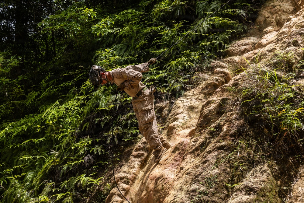 U.S. Marines with 12th LCT Refine their Rappel Techniques at Jungle Warfare Training Center