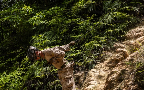 U.S. Marines with 12th LCT Refine their Rappel Techniques at Jungle Warfare Training Center