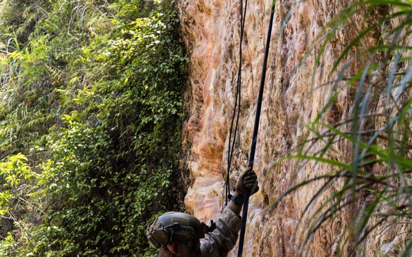 U.S. Marines with 12th LCT Refine their Rappel Techniques at Jungle Warfare Training Center