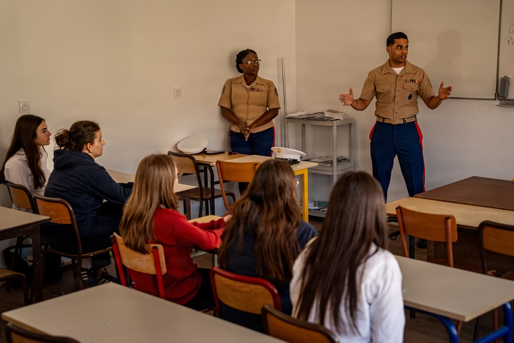 U.S. Marines visit students at Saint Joseph Schools in Château-Thierry, France