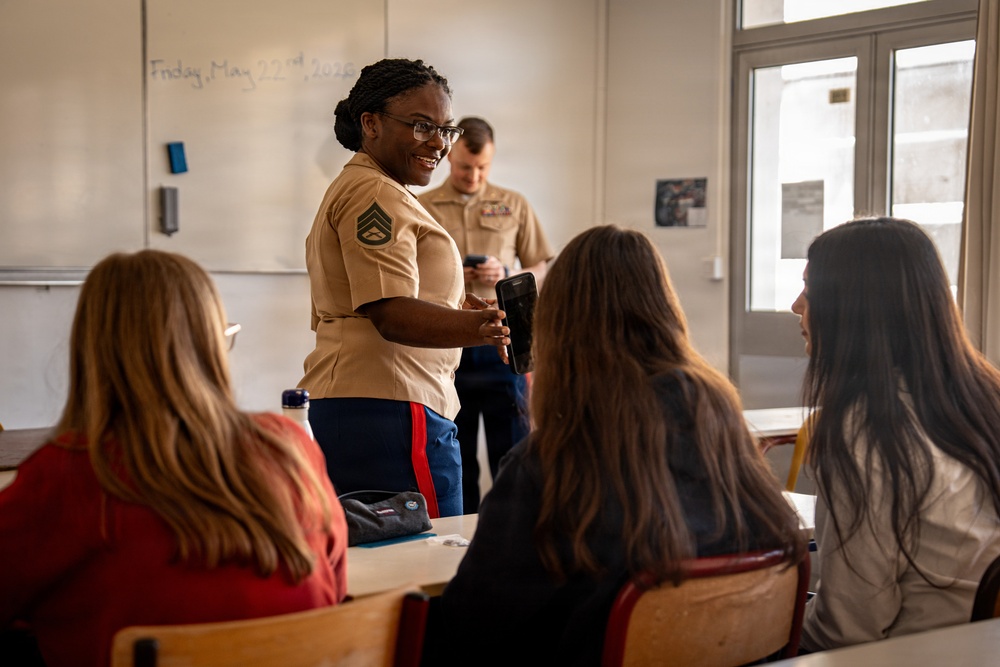 U.S. Marines visit students at Saint Joseph Schools in Château-Thierry, France