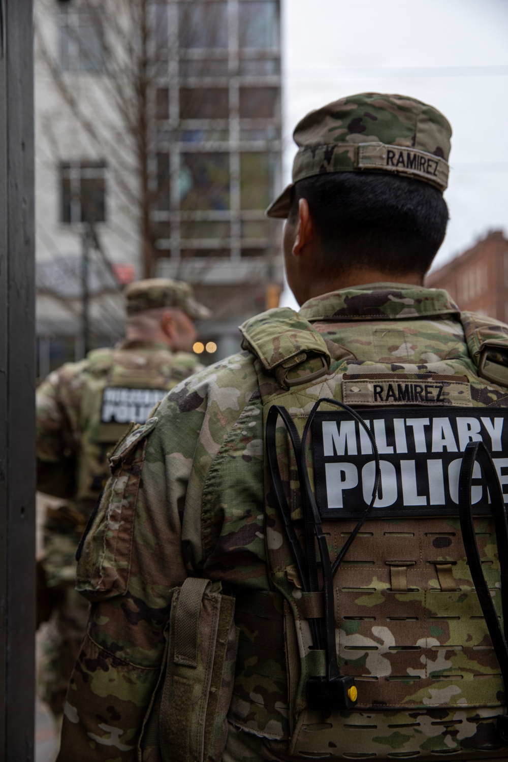 U.S. Army National Guard Military Police assigned to the Memphis Safe Task Force conduct a patrol of Beale Street