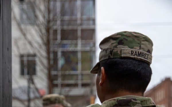 U.S. Army National Guard Military Police assigned to the Memphis Safe Task Force conduct a patrol of Beale Street