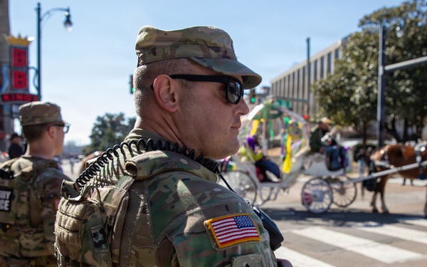 U.S. Army National Guard Military Police assigned to the Memphis Safe Task Force conduct a patrol of Beale Street