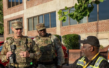 U.S. Army National Guard Military Police assigned to the Memphis Safe Task Force conduct a patrol of Beale Street