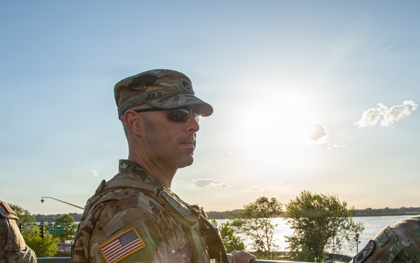 U.S. Army National Guard Military Police assigned to the Memphis Safe Task Force conduct a patrol of Beale Street