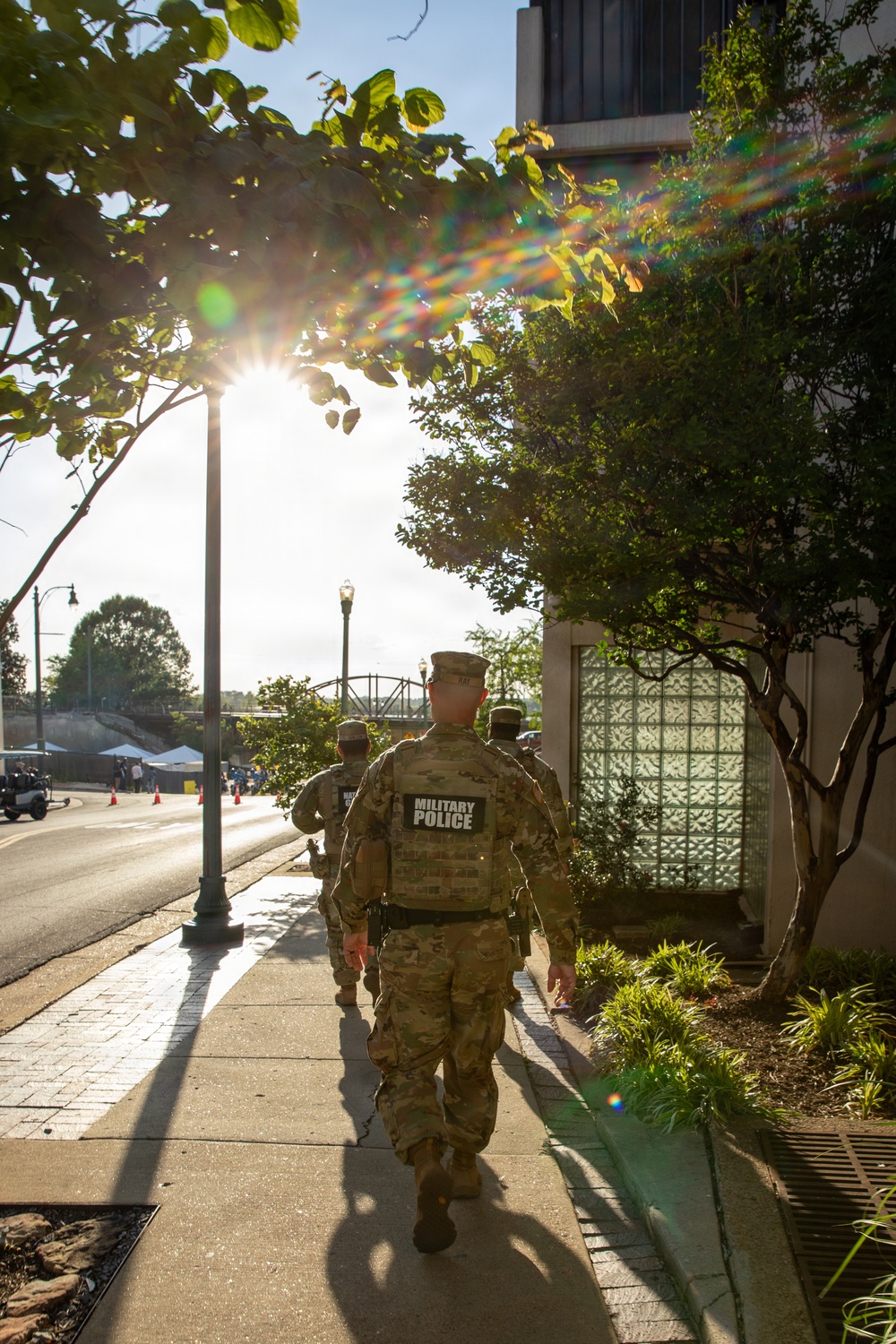 U.S. Army National Guard Military Police assigned to the Memphis Safe Task Force conduct a patrol of Beale Street