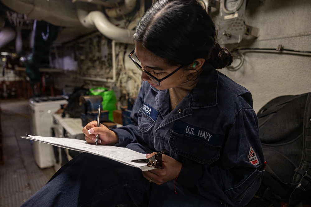 USS Iwo Jima Sailors Conduct Daily Operations in the Forward Engineering Pit