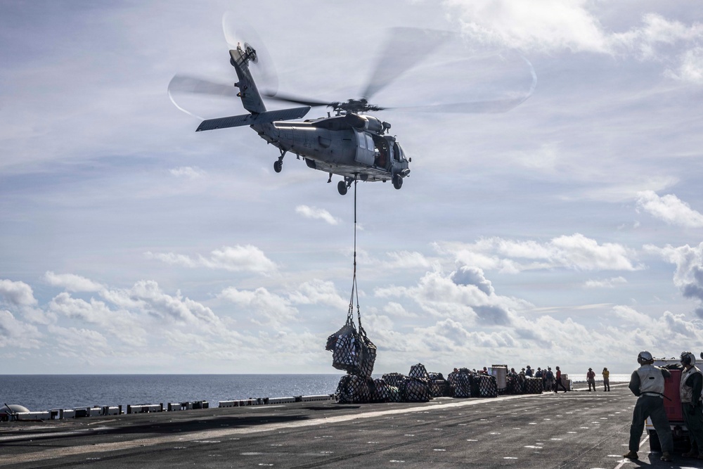 USS Iwo Jima Conducts a Replenishment-At-Sea
