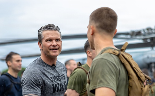Secretary of War visits Marines, Sailors Aboard USS Boxer to Conduct Physical Training