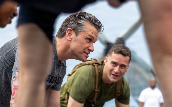 Secretary of War visits Marines, Sailors Aboard USS Boxer to Conduct Physical Training