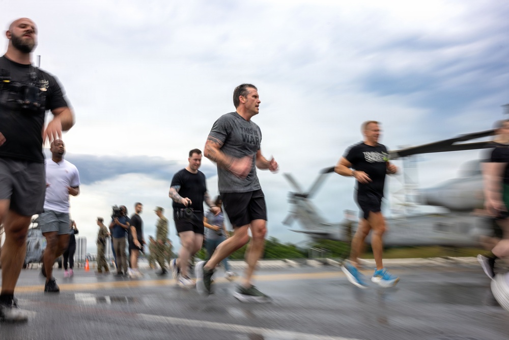 Secretary of War visits Marines, Sailors Aboard USS Boxer to Conduct Physical Training