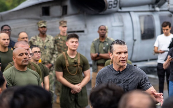 Secretary of War visits Marines, Sailors Aboard USS Boxer to Conduct Physical Training