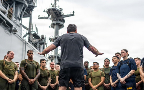 Secretary of War visits Marines, Sailors Aboard USS Boxer to Conduct Physical Training
