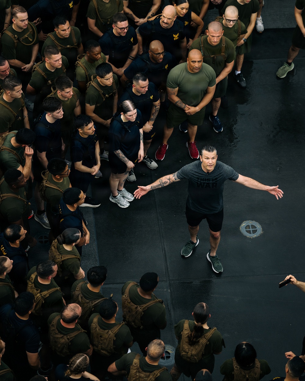 Secretary of War visits Marines, Sailors Aboard USS Boxer to Conduct Physical Training