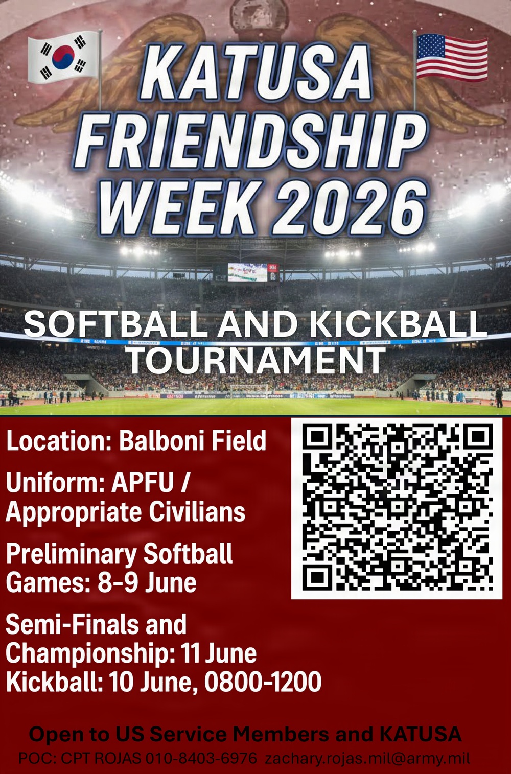 Softball and Kickball Tourney for KATUSA Friendship Week 2026 at Camp Humphreys